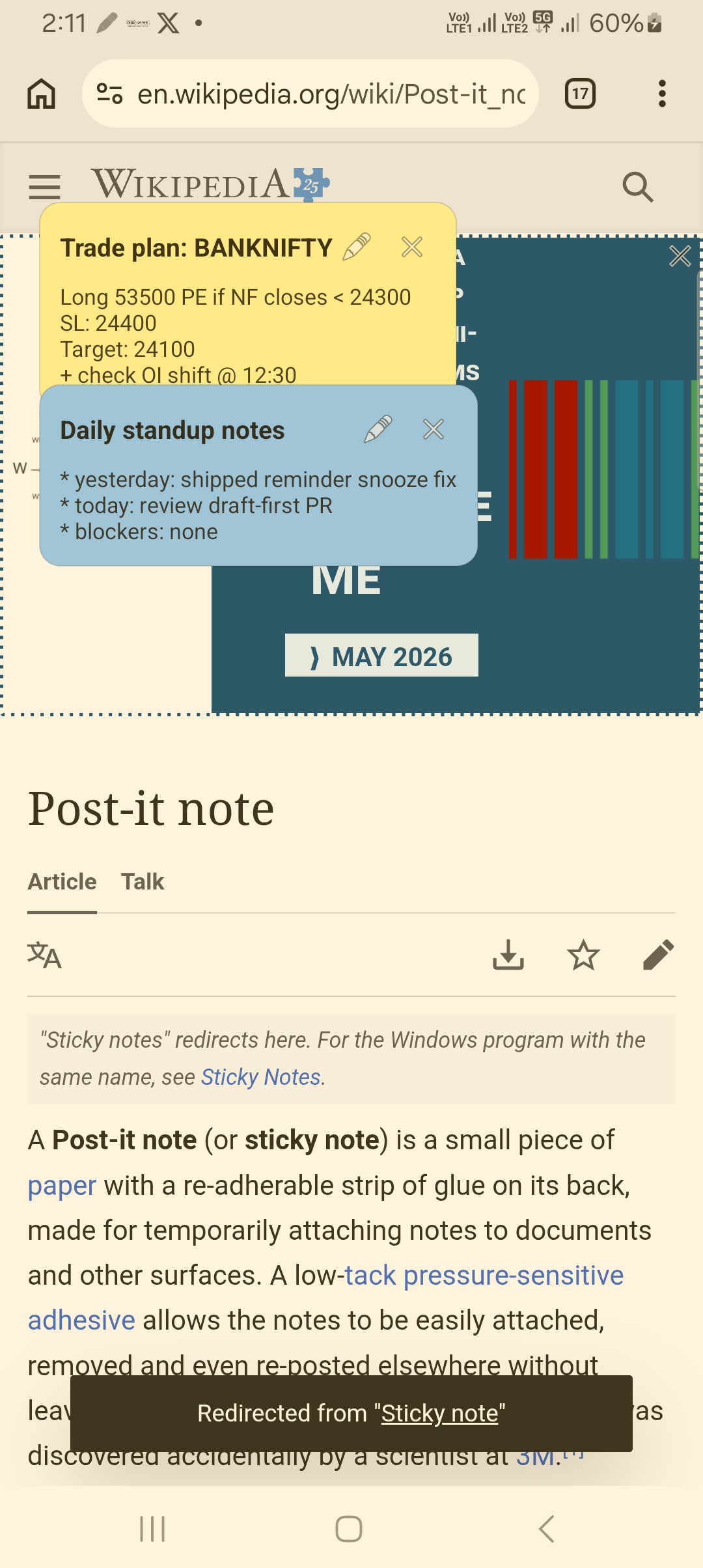 Multiple floating notes on screen