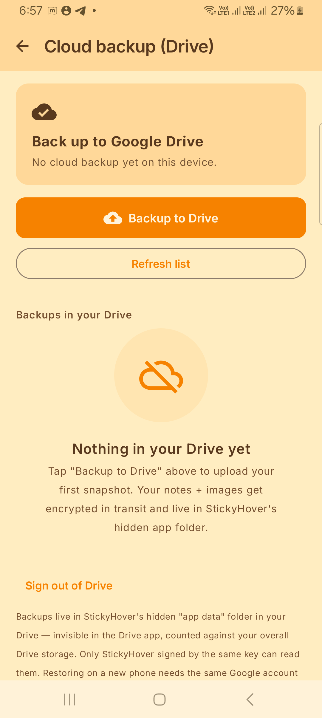 Drive cloud backup screen