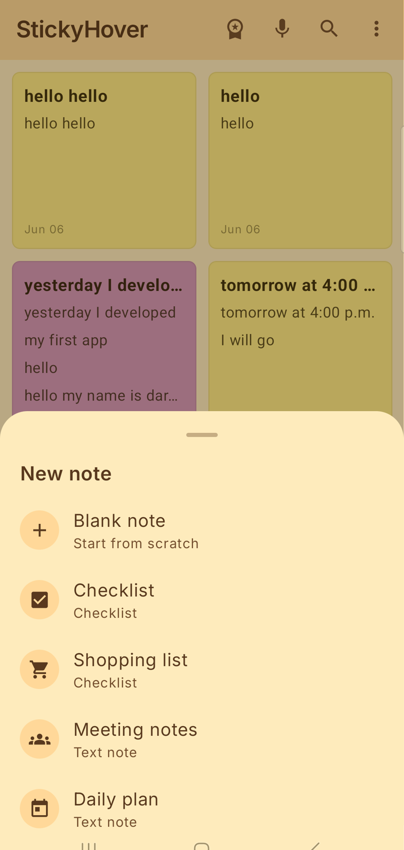 Note template picker