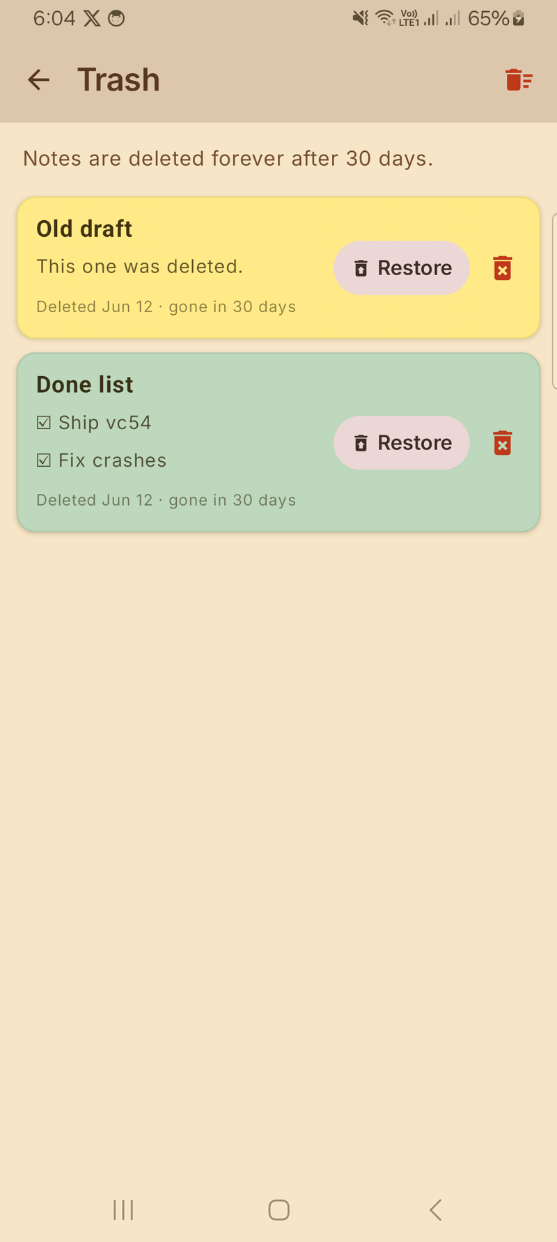 Trash with restore